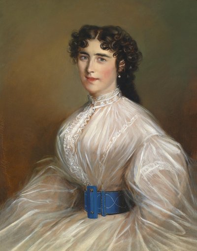 Portret van een dame in witte jurk door Jakob Franz Nitschner